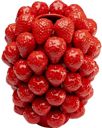 Kare Design Vase Strawberries, Rot, Erdbeeren, handgearbeitet, Unikat, Porzellan Glasiert, Vase Groß, Dekorationsvase, Tischvase, Blumenvase fürs Wohnzimmer, Accessoire, 30x25x25 cm (H/B/T)