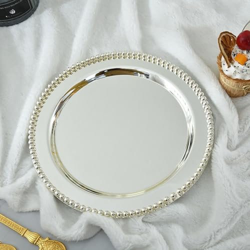 Wnntyu Edelstahl Tablett mit dekoriertem Silber 20cm Kuchen Tray Serviertablett Tischdekoration Dekoteller für Kosmetik