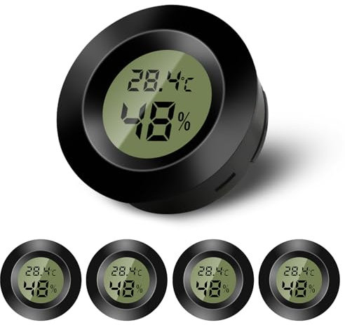 5 mini termómetro digital para interiores, higrómetro digital LCD, monitor de temperatura y humedad para el hogar, guardería, incubadora de guitarra, reptiles, invernadero de coche, negro
