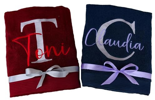 Handtuch bestickt mit Monogramm Großbuchstabe Initiale und Name personalisiertes Handtuch Geschenk Farbwahl Größenwahl Badetuch Duschtuch Waschlappen Gästetuch mit Personalisierung Bestickung