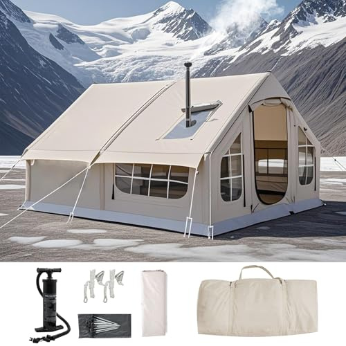 Luftzelt Aufblasbar Camping mit Luftpumpe, Aufblasbare Zelt 6-8 Personen, Big Air Haus Zelt, Einfache Einrichtung Große Familienzelt Aufblasbar Campingzelt, Glamping Zelte (Gray, 385x260x200cm)