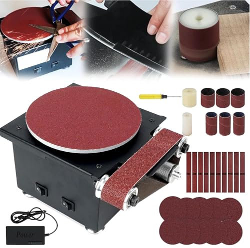 Ponceuse à disque de table - Ponceuse combinée - 7 vitesses - Diamètre du plateau de ponçage : 150 mm - Avec 10 feuilles de papier abrasif et bandes abrasives pour bois, métal