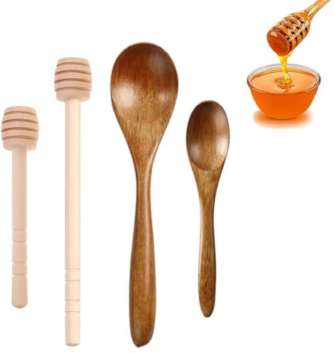 JEYORZY 4 Piezas Cuchara de Miel,Palillos Agitadores,Dispensador de Miel,Varilla Agitadora de Jarabe de Café,Utensilios de Cocina para Dispensar Miel