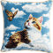 NAHUIGOOD Kreuzstich Stickpackungen Kissen Front Zum Selbersticken Mit Katze Und Schmetterling 45X45Cm Stickbild Auf 100% Baumwoll Stoff Und Stickgarn, Stickvorlagen