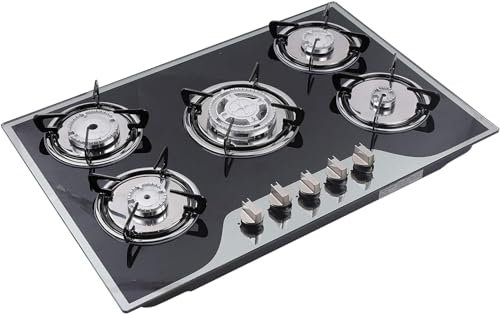 Gas Range 5-Burner with Cast Iron Gas Hob and Stainless Steel Water Tray - Premium Kitchen Cooker