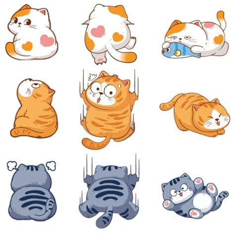 UEIOAVL Autocollants pour pare-chocs de voitures, Lot de 9 autocollants amusants pour voiture motif chat et chien pour fenêtre de voiture ordinateur portable mur et bagages