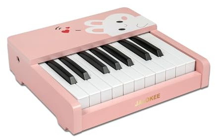JALOKEE Tastiera per pianoforte per bambini, 18 tasti, mini musica, strumento educativo, giocattolo in legno per bambini e bambine (Rosa)
