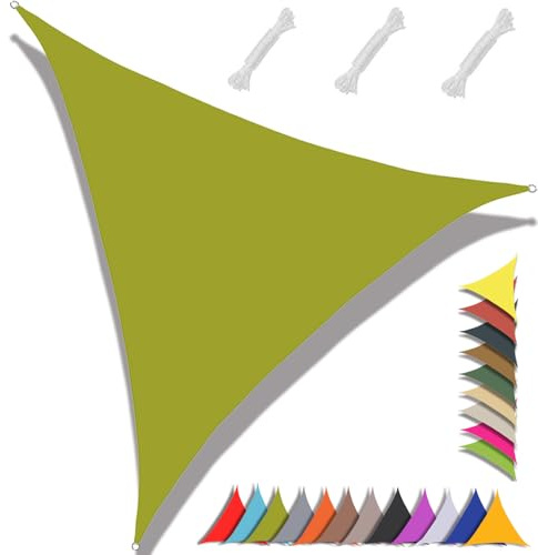 MAJINGC Toldo triangular impermeable de 5 x 5 x 5 m, 95 % de protección UV, jardín, patio, alberca, al aire libre, viene con cuerda amarillo y verde