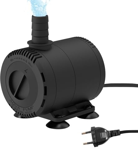 ASOFTY Mini Tauchwasserpumpe 15W 1000L/H, Ultra Leise Mini Wasserpumpe mit Hohem Hub, Klein Springbrunnenpumpe mit 1,6m Netzkabel und Düsen, Klein Tauchpumpe für Aquarium, Teich, Brunnen, Hydrokultur