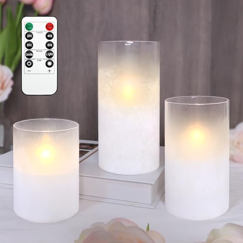 Holitown Flammenloses Kerzenset aus Glas, 3er-Set, Weiß