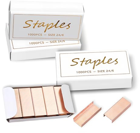 Desuibao 4000 Stück 24/6 Heftklammern Farbige Rose Gold, Tackerklammern, Klammern für Tacker, 50 Stück Tackernadeln pro Streifen, 4 Box