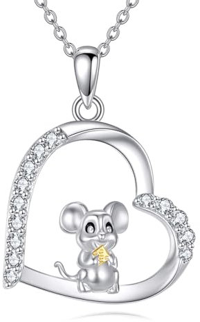 DAYLINLOVE Maus Halskette 925 Sterling Silber Maus Anhänger Halskette Maus Schmuck Geschenke für Frauen