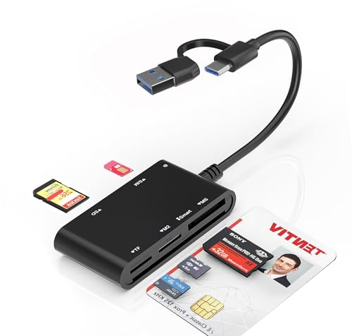 Type C / USB SIM Card Adapter - 7 in 2 CAC Smart Card Reader Military MS Pro Duo/SD/TF/M2/ID/IC/PIV/SIM, Memory Stick Pro Duo SIM Card Reader, Adapter for Computer, PC, Windows, Linux