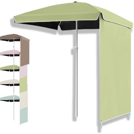 OPOLDBDMAC Strandschirm 200 cm Rechteck Sonnenschirm Abnehmbare Seitenwand, Polyestergewebe, UV50-Schutz, Große Sonnenschirme, Tragbarer Schirm(Green,1.6m/5ft)