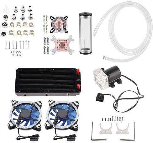 ZASCHMOY Advanced Computer Cooling System Kit mit Kupfer -CPU/GPU -Block und 240 mm LED Lüfterkühlkörper Beinhaltet Transparentes Acrylwasserreservoir, Ruhige Wasserpumpe und Flexibler Schlauch