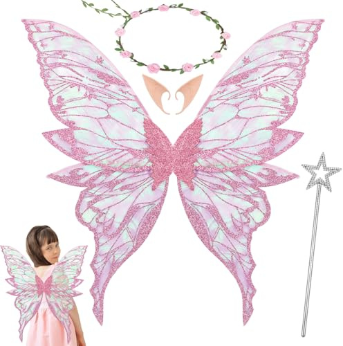 Orifinter Feenflügel Erwachsene, Schmetterlingsflügel Feen Kostüm Damen | Faschingskostüme Damen, Elfenflügel mit Feenstab für Karneval Halloween Kostüm Geburtstag Cosplay Comic Con Themed Party