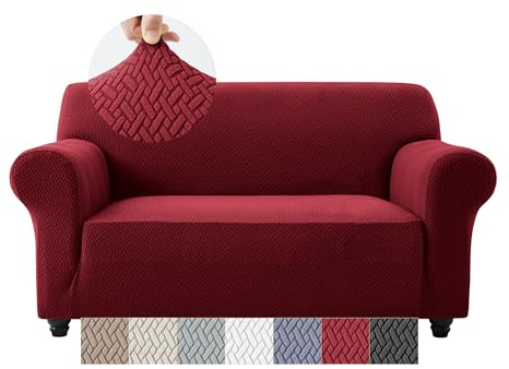 Moonlight Bedding High Stretch Sofa Cover 2 Seater – Spandex Elastic Fit Sofa Slipcovers, Soft Washable Furniture Protector for Pets/Kids/Dogs, Non Slip Couch Covers Burgundy (Fits 57–70)