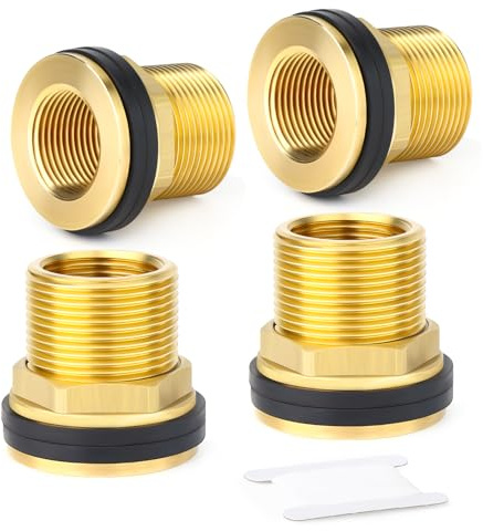 ERGAOBOY 4 pièces raccord de cloison en Laiton pour réservoir d'eau, 1/2 BSP mâle - 3/8 BSP Femelle Raccord fileté avec 2 Joints en Caoutchouc pour citernes pluviales, Aquariums, baignoires