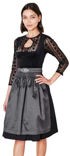 Krüger Dirndl Alisha 60cm Länge Knielang | Eleganten Samt-Dirndl mit gemusterter Dirndlschürze | Damen (DE/NL/SE/PL, Numerisch, 30, Regular, Regular, schwarz)