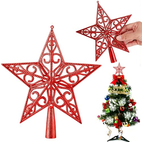 Weihnachtsbaumspitze Stern, Rot Christbaumspitze in Stern-Form, Weihnachtsbaum Sterns aus Kunststoff, Christbaum Tannenbaum Spitze Set Weihnachtsbaum Ornament für Home Holiday Parzty Indoor Neujahr