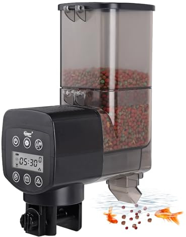 hygger Aquarium Fish Feeder,350ml Fish Tank Auto Feeder Aquarium Feeder Automatic with LCD Display Controller for Weekend Holiday(Battery Not Included)