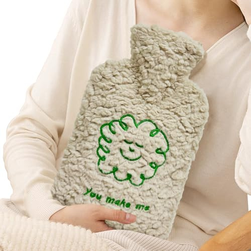 HOMPOSO Hot Water Bottle with Cute Cover 1.5L PVC Hot Water Bag for Hand Feet Warmer, Neck and Shoulder Pain Relief