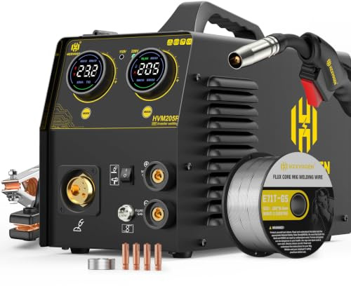 H HZXVOGEN HVM205P 205A Saldatrice MIG MAG Pulsato, 230V 5 in 1 Saldatrice Multiprocesso per Alluminio, Controllo Sinergico con Ampio Display LED