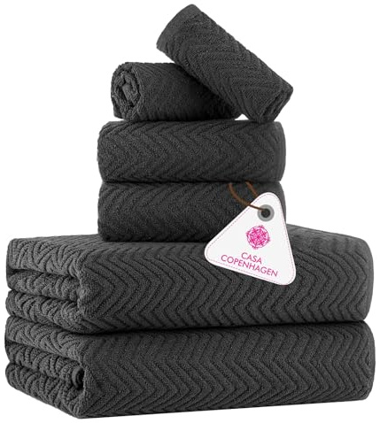 Casa Copenhagen 6-teiliges Badehandtuch-Geschenkset, 600 g/m², Pinengrau | Wave Texture 100% reine ägyptische Baumwolle: 2 Badetücher, 2 Handtücher, 2 Waschlappen(Geschenkset Damen & Herren)