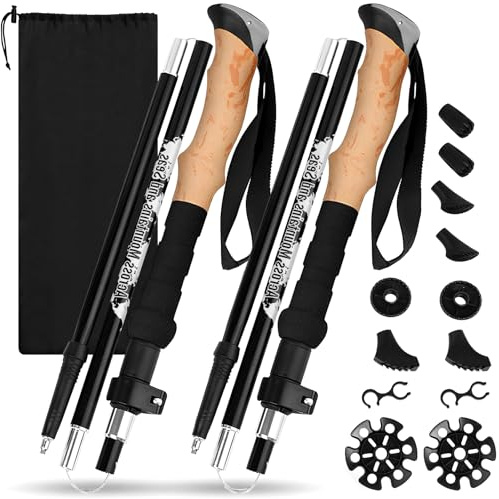 YGVQN 2 Pcs Bastones de Senderismo Telescópicos 105-135cm Hombre Mujer, Ultraligeros de Aluminio 7075, Bastones de Marcha con Puño de Corcho para Trekking, Nordic Walking, Esquí y Montañismo