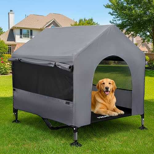 Pawmmo Dog House, 42” Large Dog House Outdoor Indoor Elevated Dog Cot Bed