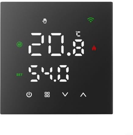 Glomc WiFi Programmierbares Smart-Thermostat WiFi schwarz, Touchscreen-Heizungsregler mit Sprachsteuerung für Alexa, mehrsprachige App für Fußbodenheizung (3 A schwarze Heizung)