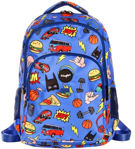 Fringoo - Large Kids Backpack for Boys and Girls | Perfect as a School Bag or Travel Bag | Includes a Laptop Pocket, Compartments (Boys Doodle)