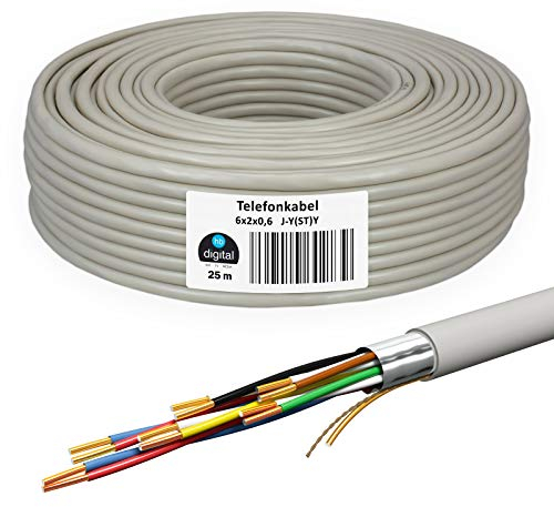 HB-DIGITAL Telefonkabel 25m 6 x 2 x 0,6 J-Y(ST) Y Verlegekabel JYSTY 12 Adern Telefonleitung