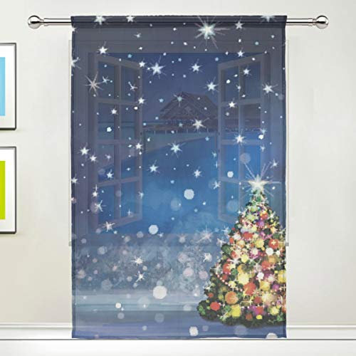 ISAOA Tüll-Vorhang, Motiv Weihnachtsbaum, Fenstervorhang für Wohnzimmer/Schlafzimmer, Fenster, Home Fashion & Dekoration, Einzelpanel, 132,2 x 213,4 cm