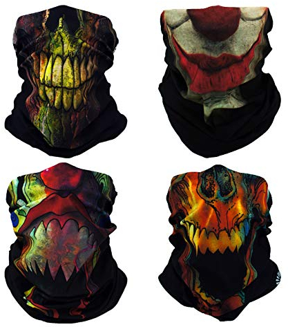 SMEHCF 4 Multifunktionstuch Gesichtsmaske Motorradmaske Sportmaske Sturmmaske Maske Halsmanschette Schal Bandana für Damen Herren Grün Gelb Grusel Schädel Skelett Joker Gesicht