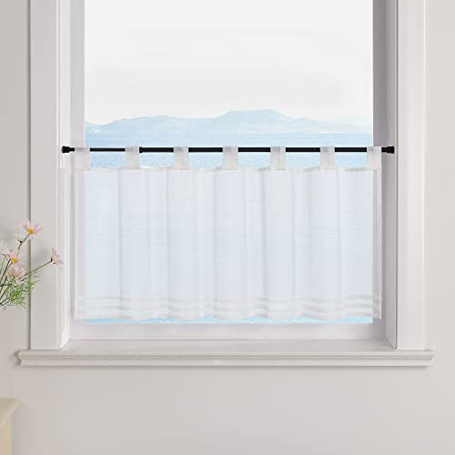 ESLIR Scheibengardine mit Schlaufen Gardinen Küche Bistrogardinen Transparent Stores Vorhänge Uni Voile Weiß HxB 30x90cm 1 Stück