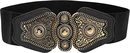 BlackButterfly Vintage Large Élastique Extensible Antique Boucle Ceinture (Noir, XXL)