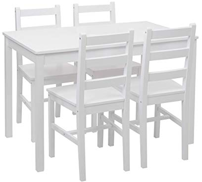 Mendler Esszimmer-Set HWC-F77, Sitzgruppe Esszimmergruppe, Massiv-Holz Landhaus 110cm - weiß