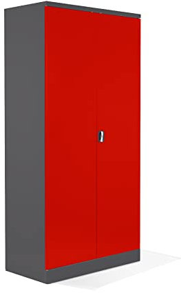 Schrank & Stuhl XXL Werkzeugschrank – Werkstattschrank mit 4 höhenverstellbaren Fachböden, Stahlschrank für Werkzeuge, 195 x 92 x 60 cm (H x B x T), Anthrazit/Rot