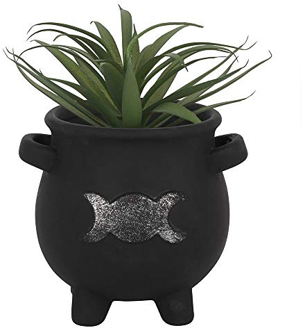 Something Different Black Triple Moon Cauldron Terracotta Plant Pot-12 x 13 cm (1 Pc), 12cm x 13cm x 12cm