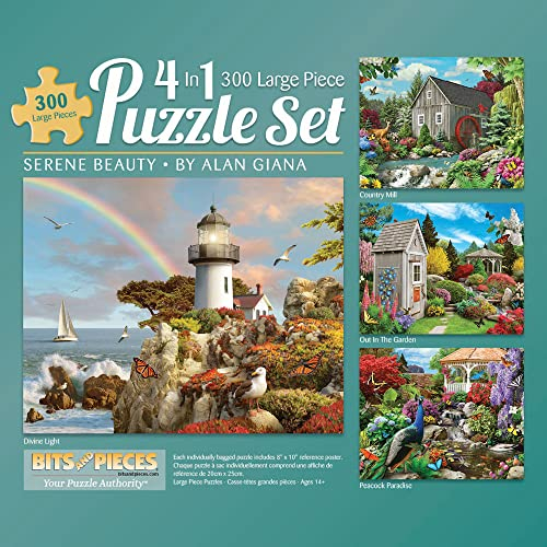 Bits and Pieces - Serene Beauty 4-in-1 Multi-Pack Puzzle Set - 300 Piece Jigsaw Puzzles for Adults - Puzzles Measure 16 x 20 - Nature Jigsaw by Alan Giana