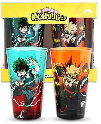 JUST FUNKY My Hero Academia Deku & Bakugo Biergläser, 450 ml, Izuku, Kachan, Detroit Smash, One for All | MHA | Kitchen Deco | Offizielles Lizenzprodukt