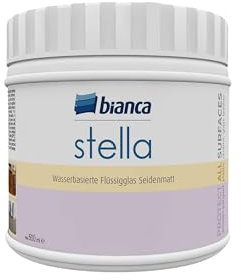 Bianca Stella Wasserbasiert Seidenmatt Flüssigglas 500ml - Stärker Klarlack, Farblose Versiegelung für Holz, Metall & Fliesen, Bietet Extra Schutzschicht auf Fliesenfarbe, Möbelfarbe & Holzoberflächen