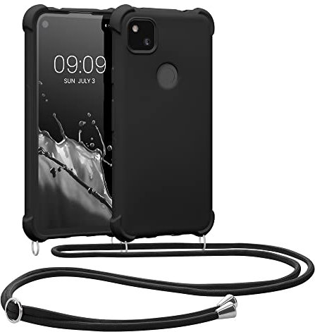 kwmobile Necklace Case kompatibel mit Google Pixel 4a Hülle - Cover mit Kordel zum Umhängen - Silikon Schutzhülle Schwarz