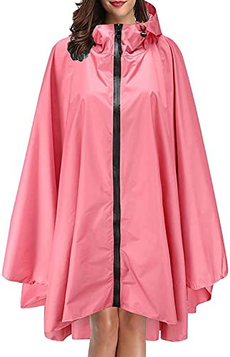 Minetom Veste de Pluie Poncho pour Femme Homme Imperméable Léger Réutilisable Randonnée Camping Moto Vélo Manteau de Pluie Veste avec Capuche C Rose Taille Unique