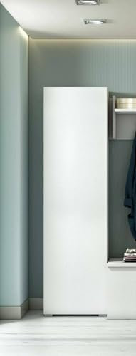 Dmora Armadio Multiuso Fiordaliso, Mobile lineare a 1 Anta e 7 Ripiani, Colonna da Ingresso o Bagno, Scarpiera Moderna, 100% Made in Italy, 50x30h182 cm, Bianco