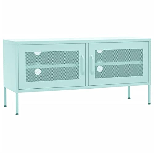 vidaXL TV Schrank mit 2 Gittertüren Lowboard TV Möbel Tisch Board Sideboard Fernsehtisch Fernsehschrank HiFi-Schrank Minzgrün 105x35x50cm Stahl