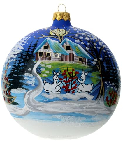 Christbaumkugel aus Glas handbemalt Winterlandschaft,120 mm