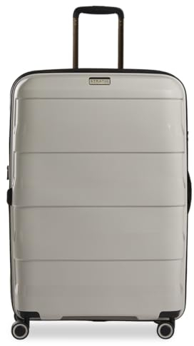 Stratic Straw + Hartschalen-Koffer Trolley Koffer groß Reisekoffer, nachhaltig, 4 Rollen, erweiterbar, TSA-Schloss (Größe L, beige)