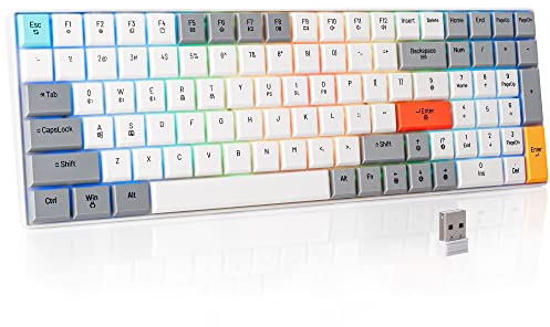 Odycle K99 Mechanical Keyboard, Low Profile Wireless Keyboard, Supports Bluetooth 5.0, 2.4G and USB Wired Connection, Compatible with Windows and Mac OS Systems, Red Switch - White